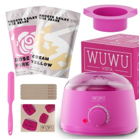 Waxing Kit 11 Items WUWUVISTA Hair Removal Wax Kit With Wax Melt Warmer Waxing Beads For Face,Brazilian,Full Body,Bikini,Sensitiive Skin Suitable For (Option: Pink-US Plug)